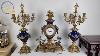 19th Cent Italian Lancini Gilt Bronze Mantel Clock Set Gold Blue Silver Rare